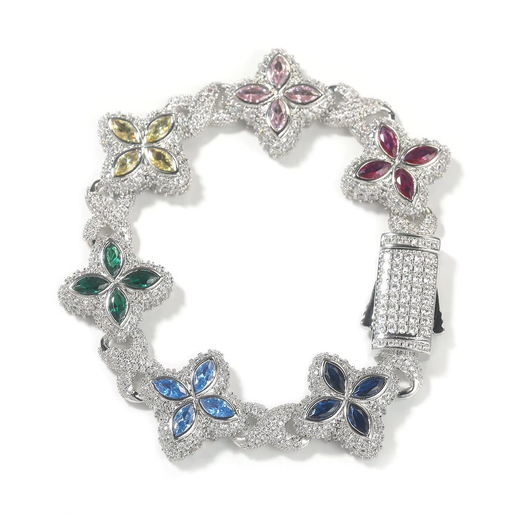 Multi Color CZ Floral Inifinity Chain Bracelet Micro Paved Out 5A+ Cubic Zircon Clover Anklet Luxury Jewelry