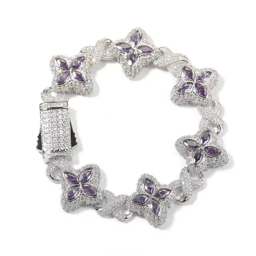 Multi Color CZ Floral Inifinity Chain Bracelet Micro Paved Out 5A+ Cubic Zircon Clover Anklet Luxury Jewelry