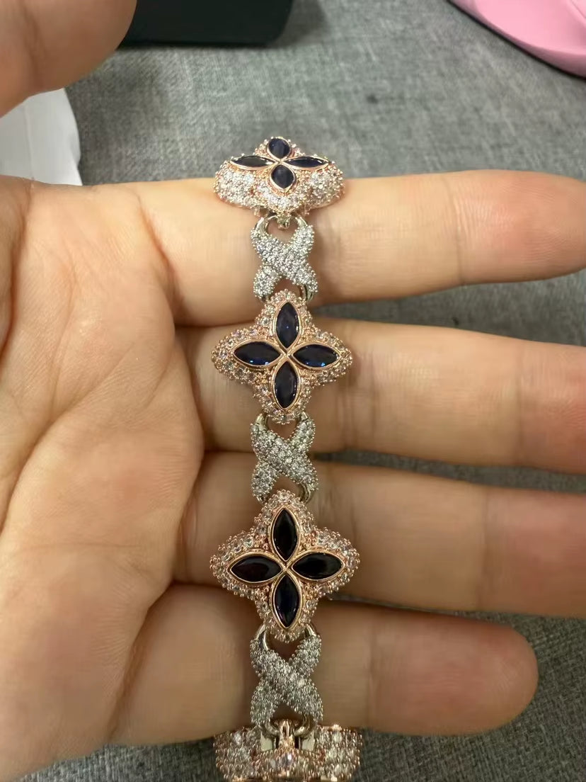 Multi Color CZ Floral Inifinity Chain Bracelet Micro Paved Out 5A+ Cubic Zircon Clover Anklet Luxury Jewelry