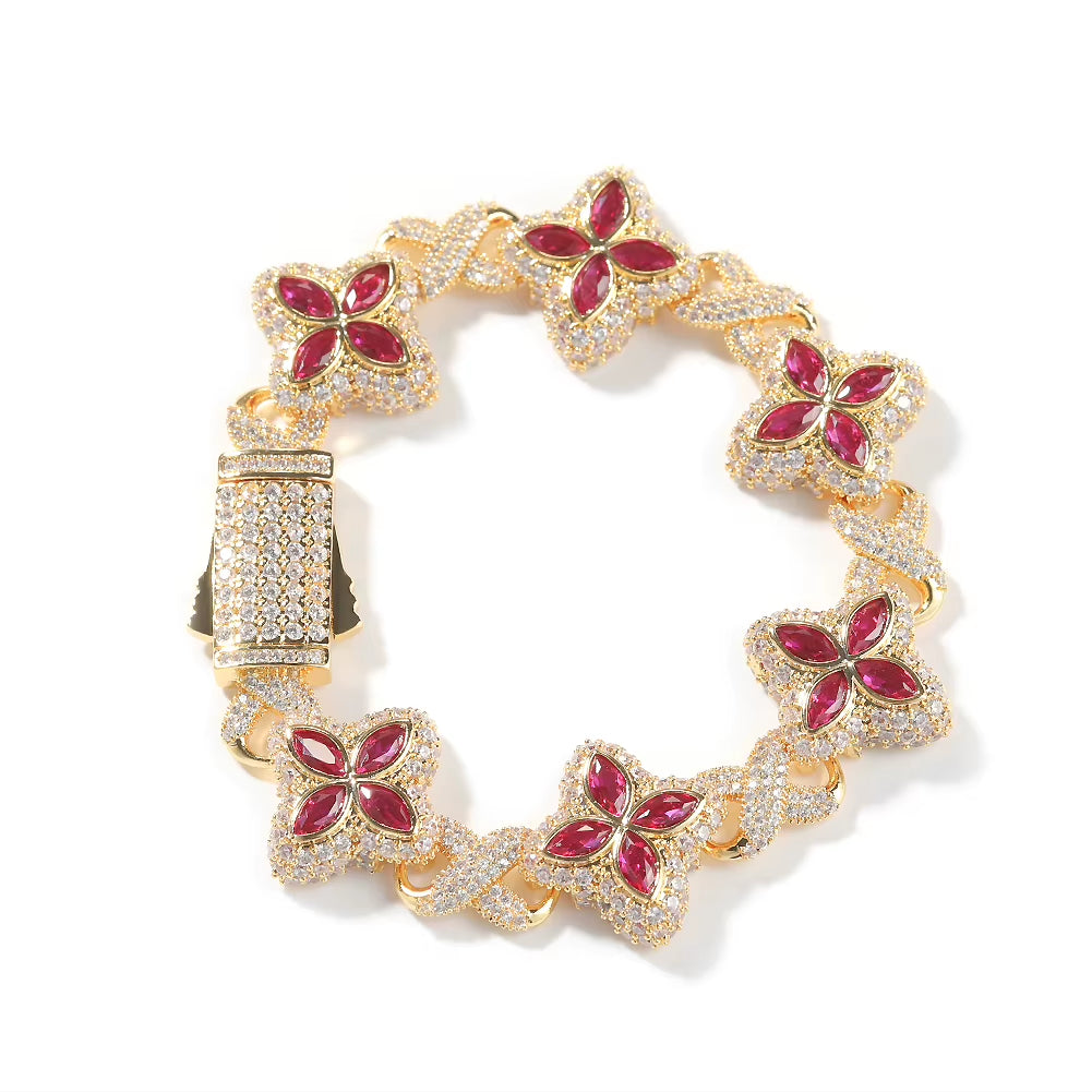 Multi Color CZ Floral Inifinity Chain Bracelet Micro Paved Out 5A+ Cubic Zircon Clover Anklet Luxury Jewelry