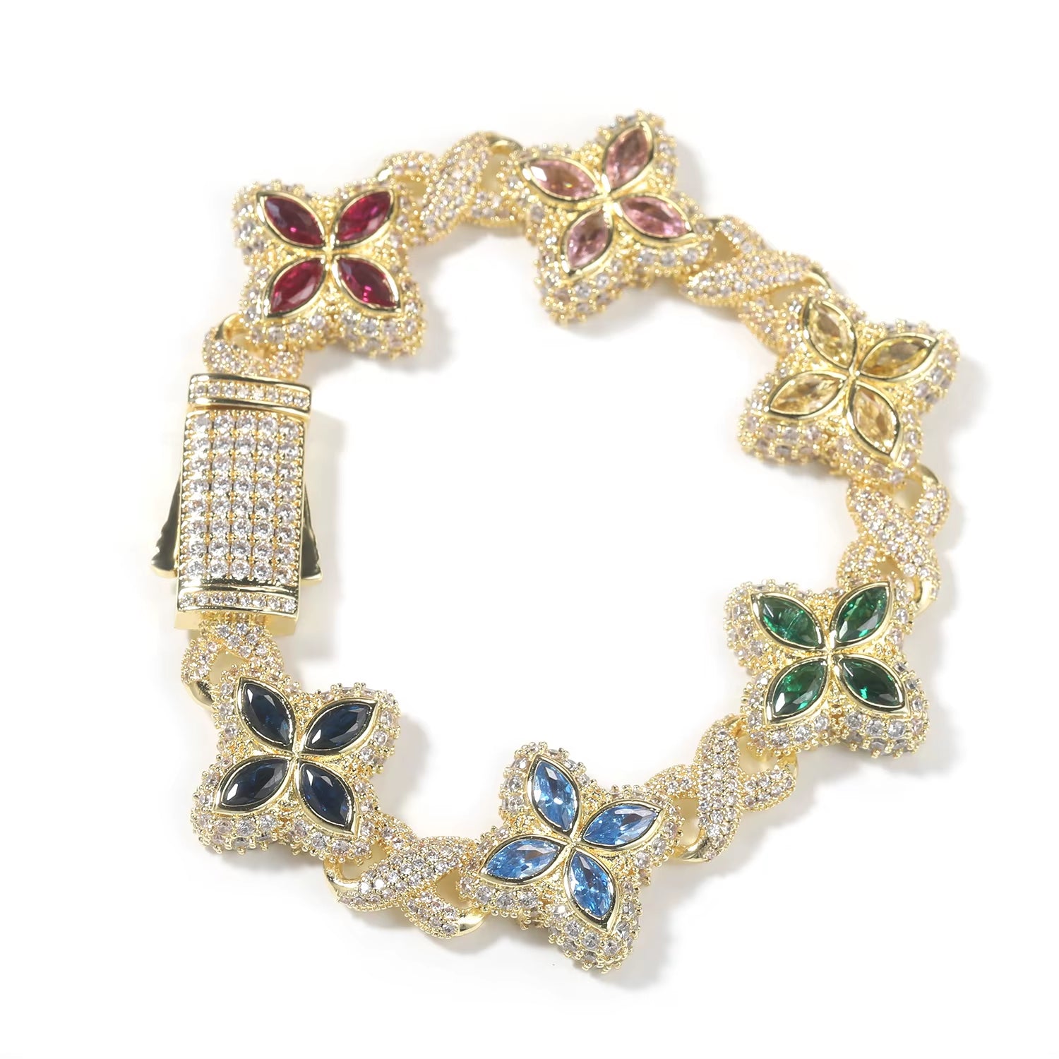 Multi Color CZ Floral Inifinity Chain Bracelet Micro Paved Out 5A+ Cubic Zircon Clover Anklet Luxury Jewelry