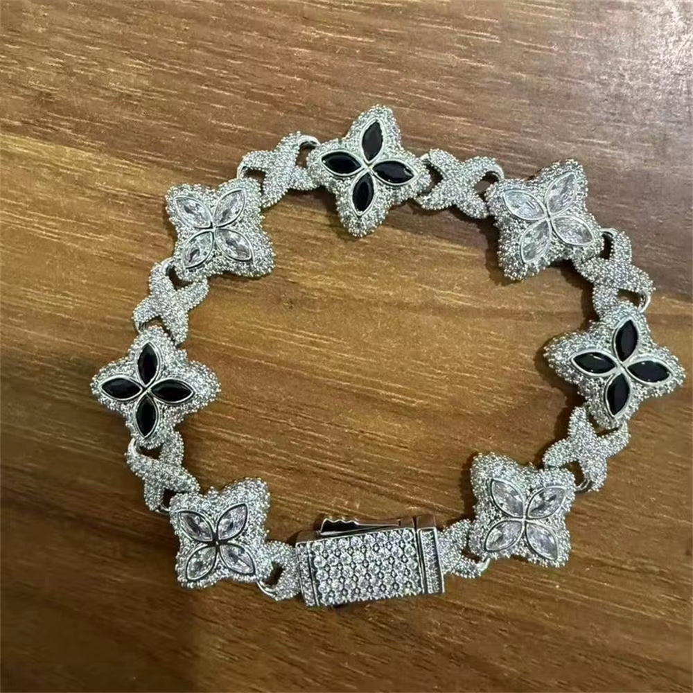 Multi Color CZ Floral Inifinity Chain Bracelet Micro Paved Out 5A+ Cubic Zircon Clover Anklet Luxury Jewelry