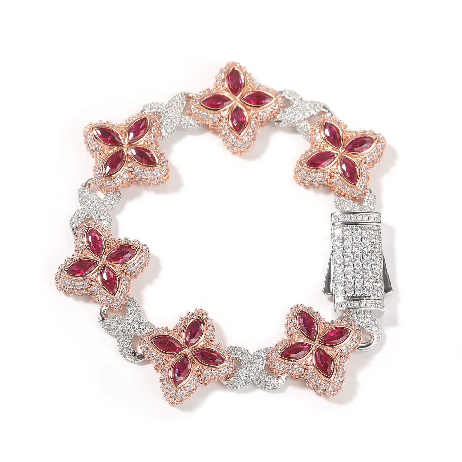 Multi Color CZ Floral Inifinity Chain Bracelet Micro Paved Out 5A+ Cubic Zircon Clover Anklet Luxury Jewelry